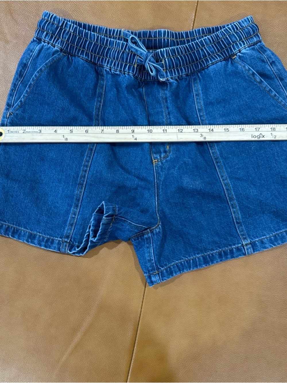 Women’s Denim Shorts Blue Drawstring Elastic Waist Casual Summer Lounge - Picture 8 of 8